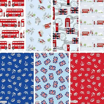 British Union Jack Cotton Fabric London Quilt UK Flags Material FAT QUARTERS • £5.99