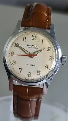 Mens Vintage 1950s RODANIA 17J Military Style Swiss Made Mechanical Wristwatch • £55