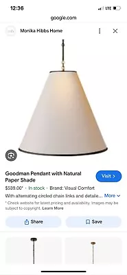 Shade Visual Comfort Goodman One Light Indoor Pendant  (TOBS 509O NP/BT) • $95