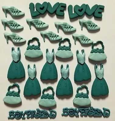 Flat-backed Craft Buttons TEAL DRESSES HANDBAG SHOES Sandals Love Card Making • £5.99