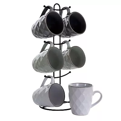 Diamond Waves 6-Piece 12 Oz. Mug Set With Stand Assorted Colors • $26.08