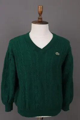 Chemise Lacoste Vintage Green V-Neck Cable Knit Jumper Sweater 6 XL • £47.99