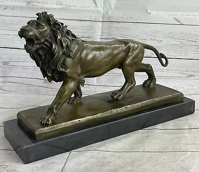 African Lion Bronze Sculpture Statue By Milo Figurine Marble Base Figure Decor • $399