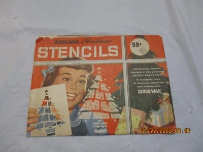 $15 • Buy Vtg 1960s Christmas Glass Wax Stencils Decorating Windows Mirrors Gold Seal Co.