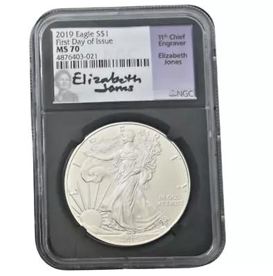 2019 Silver Eagle First Day Of Issue Ngc Ms70 Elizabeth Jones Hand Signed Black • $23