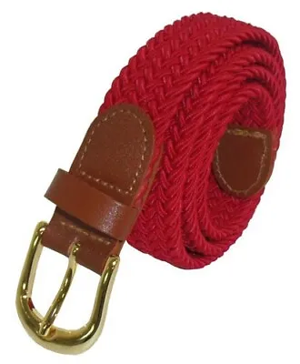 Red Thin Gold Buckle Woven Elastic Stretch Belt 1  Wide Casual Matching Tip New • $14.88