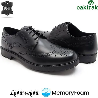 Mens Leather Brogues Smart Formal Office Casual Memory Foam Lace Up Oxford Shoes • £24.95