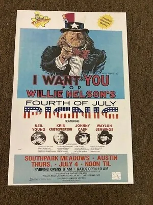 $7.99 • Buy Willie Nelson Johnny Cash Neil Young 1983 July 4 Picnic Concert Poster 12x18