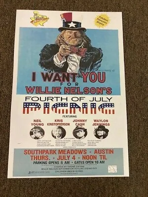 Willie Nelson Johnny Cash Neil Young 1983 July 4 Picnic Concert Poster 12x18 • $7.99