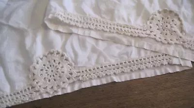 Linen/cotton Blend Crochet Edging W/medallion Set Of 3 Cream Color Pillowcases • $8.99