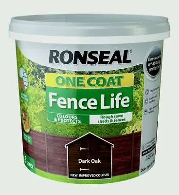 5L Ronseal One Coat Fence Life Garden Shed And Fence Outdoor Wood Paint DARK OAK • £12.98