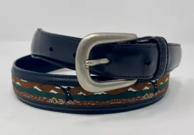 Columbia Leather Belt Mens Size 38 Fishing Tapestry Cloth Inlay Outdoor Sports • $15.55