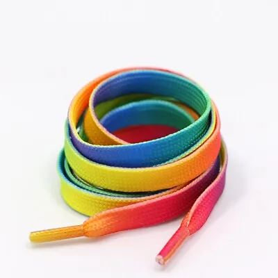 Rainbow Shoe Laces Flat Boot Laces Funky Football Skate Trainer Funky Laces  • £2.49