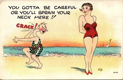 Vintage Postcard Comic Bathers You Gotta Be Careful Or You'll Sprain Your Neck  • $7.50