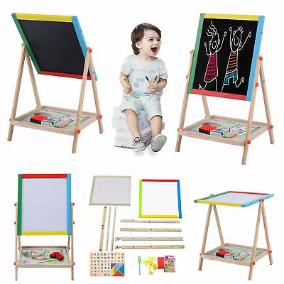 £23.85 • Buy Easel Kids Wooden Folding Double Sided Drawing Board And Whiteboard Adjust Stand