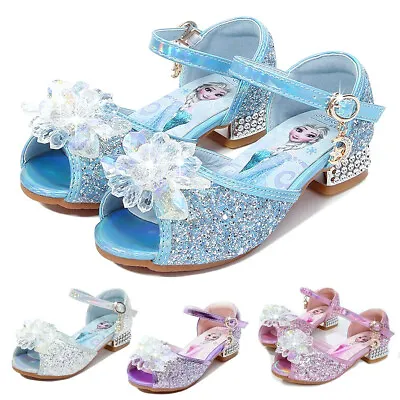 Kids Elsa Princess Shoes Girls Party Sequins Bow Glitter Fancy Dress Sandals UK • £5.99