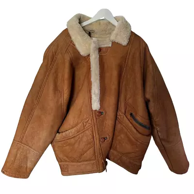Vintage Mens Aviator B3 Flight Brown Leather Sheepskin Shearling Bomber Jacket • $124.51
