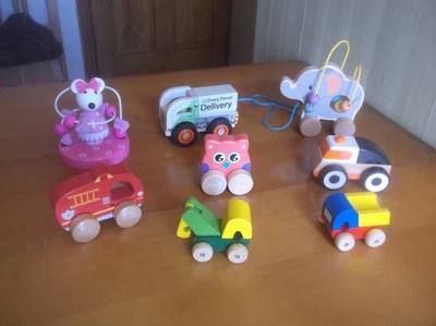 £7.99 • Buy Bundle Of 8X Wooden PUSH ALONG,PULL ALONG & COUNTING BEADS TOYS LOVELY LOT.