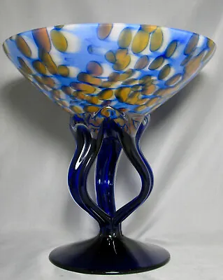 Large Makora Jozefina Krosno Hand Blown Art Glass Pedestal Dish Made In Poland • $28.50