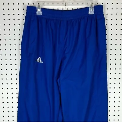 Vintage Adidas Workout Track Pants Nylon Royal Blue White Y2K 90s Zipper Large • $19.36