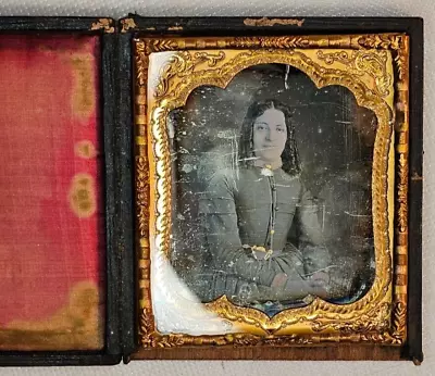 1/6th Plate Daguerreotype Of A Woman In A Full Union Case • $69.95