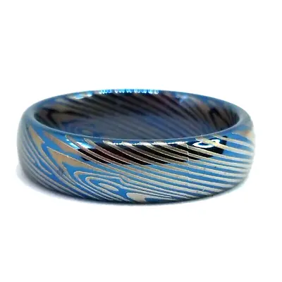 Tungsten Carbide Ring Mens Wedding Silver Damascus Pattern Blue Band 6mm • $24.93