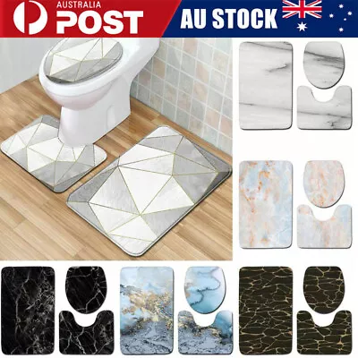 Anti Slip Marble Bathroom Mat Set Toilet Seat Lid Cover Pedestal Rug Bath Mats • $22.89