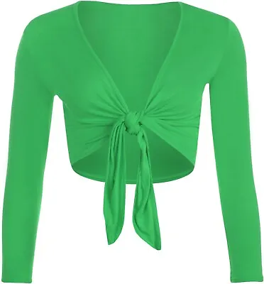 New Ladies Tie Up Crop Shrug Womens Wrap Open Bolero Cardigan Top Size 8-26 • £8.99
