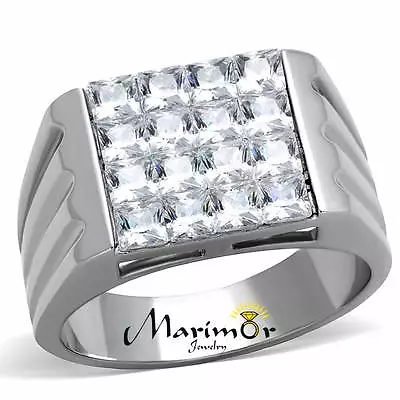 Men's 2.88 Ct Princess Cut Cubic Zirconia Silver Stainless Steel Ring Sizes 8-13 • $21.37