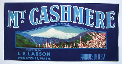 Original MT CASHMERE Half Box Apple Crate Label Wenatchee WA L Larson Blossoms • $9.99