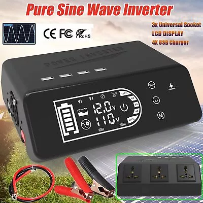 Pure Sine Wave 1000W Car Power Inverter 12V To 110V Solar Converter • $198.92