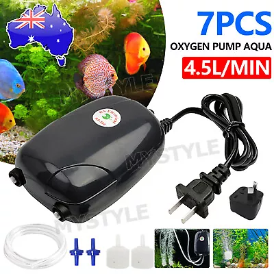 $17.95 • Buy Oxygen Pump Aqua Fish Tank Aquarium Pond Air Bubble Disk Stone Aerator 2 Outlets