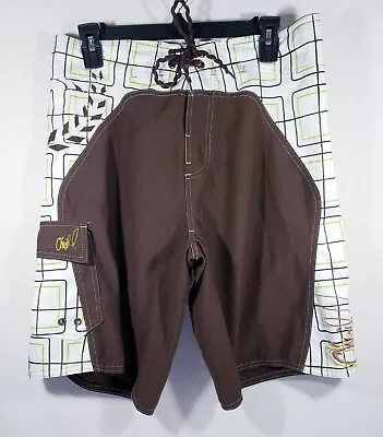 Men's O'neill Swim Shorts SZ 30 Brown & White Geometric Print Lace Up Closure • $13.94