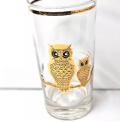 Vintage Culver Ltd Highball Drinking Glass Gilded 22K Gold Owls MCM One Glass • $22