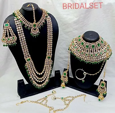 Indian Wedding Bridal Jewelry Set Green Stone Choker Necklace Earring Bollywood • $38.99