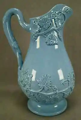 British Blue Slip Glazed Earthenware Relief Molded Grapevine Pitcher C. 1850s • $65