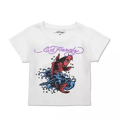 Ed Hardy  Koi Fish Cropped Tee Shirt  Baby Tee Size Large New With Tags • $32