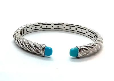 Judith Ripka S.Silver 925 BRACELET.  TWISTED ROPE HINGED CUFF TURQUOISE • $75