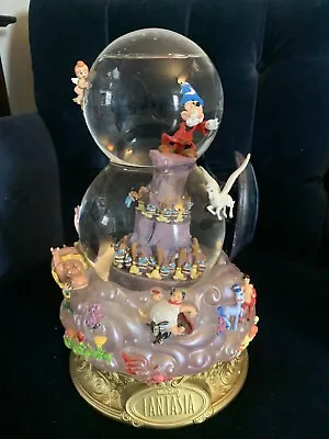 Rare HTF Disney Sorcerer Mickey Mouse Fantasia Large Double Snowglobe Chernabog • $299