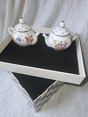 Mackenzie Childs White Flower Market Salt And Pepper Teapot • $65