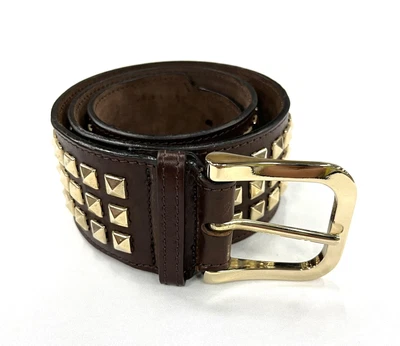£30 • Buy Burberry Gold Studded Genuine Leather Belt 95cm