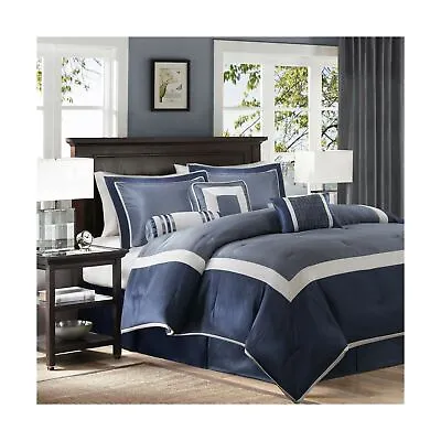 Madison Park Genevieve King Size Bed Comforter Set Bed In A Bag - Navy Piece... • $110.99