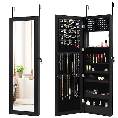Wall/Door Mounted Jewelry Armoire Organizer Full-length Mirror Storage Cabinet • £59.95
