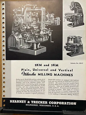 Vtg Kearney & Trecker Catalog Milwaukee 2KM 3KM Milling Machine 1940 • $15.98