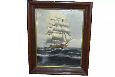 Vintage Signed H CHERN? Or H C HERN? Clipper Ship Oil Painting Canvas On Board • $54.99