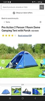Pro Action 2 Person 1 Room Dome Camping Tent With Porch • £19