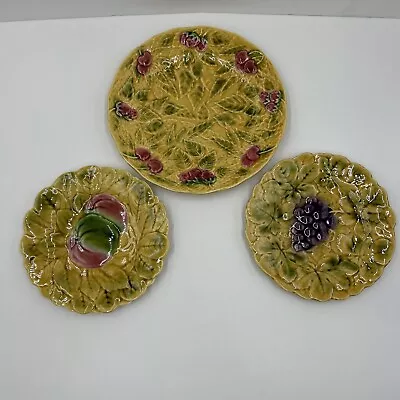 Sarreguemines France French Majolica Pottery Fruit Plates • $40