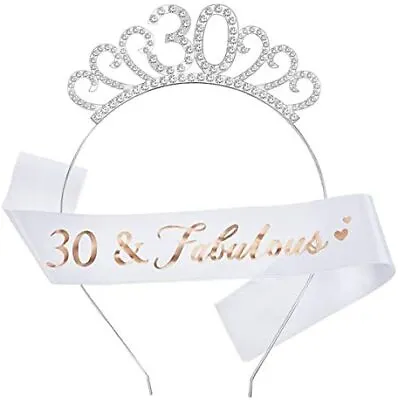 Fantasyon 30th Birthday Crown And Sash Crystal Tiara Birthday 30th Crown Tiara • £8.38