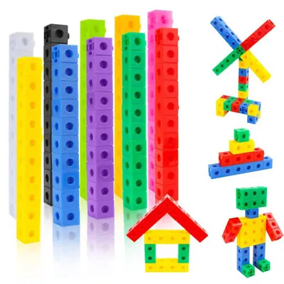 100 X 2cm Math Link Cubes Interlocking Snap Counting Blocks Toy Gift Early Learn • £8.42