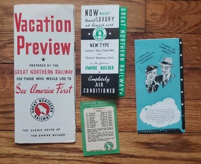 $9.99 • Buy Three 1940s Great Northern Railway Empire Builder Brochures & Schedule